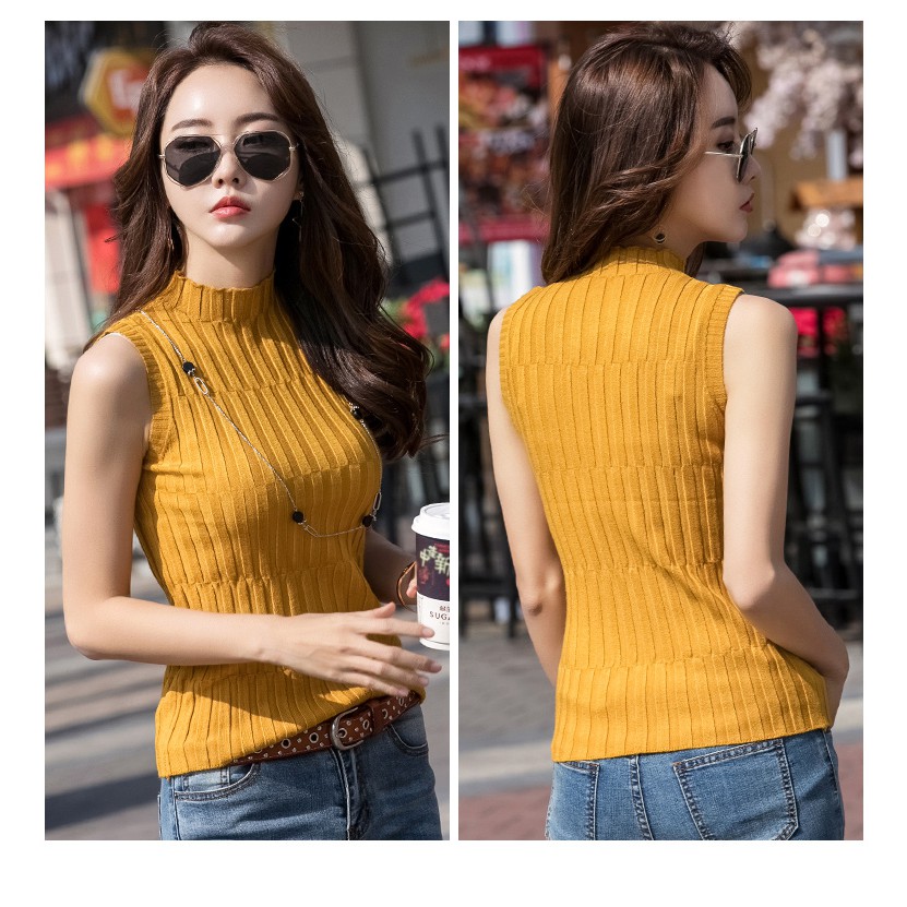 Áo thun nữ Ulzzang sát nách cổ lọ thun gân dày dặn Áo nữ đẹp áo ba lỗ cao cổ cực quyến rũ. Phong cách Hàn Quốc (TT2176)