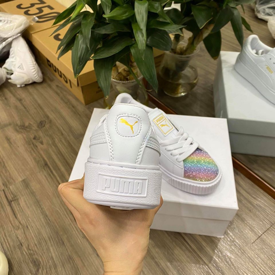 Giày Thể Thao Pu ma Trắng + Cầu Vồng Dễ Thương