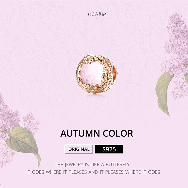 BAMOER Vòng Tay Hạt Charm Hình Hoa Bướm Và Bướm Bằng Kim Loại Mạ Vàng Hồng SCC1258