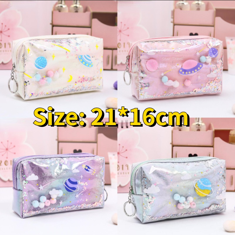 Túi Đựng Bút / Đồ Trang Điểm Sức Chứa Lớn Họa Tiết Ngôi Sao Lấp Lánh Tiện Dụng Cho Học Sinh