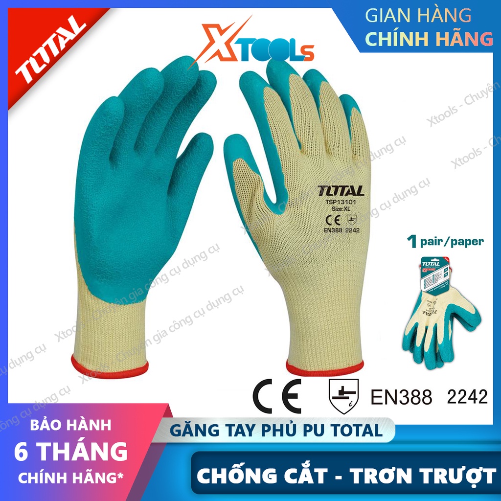 Găng tay bảo hộ lao động phủ cao su đa năng TOTAL TSP13101 bao tay phủ PU chống cắt, trơn trượt, chống dầu, tăng độ bám