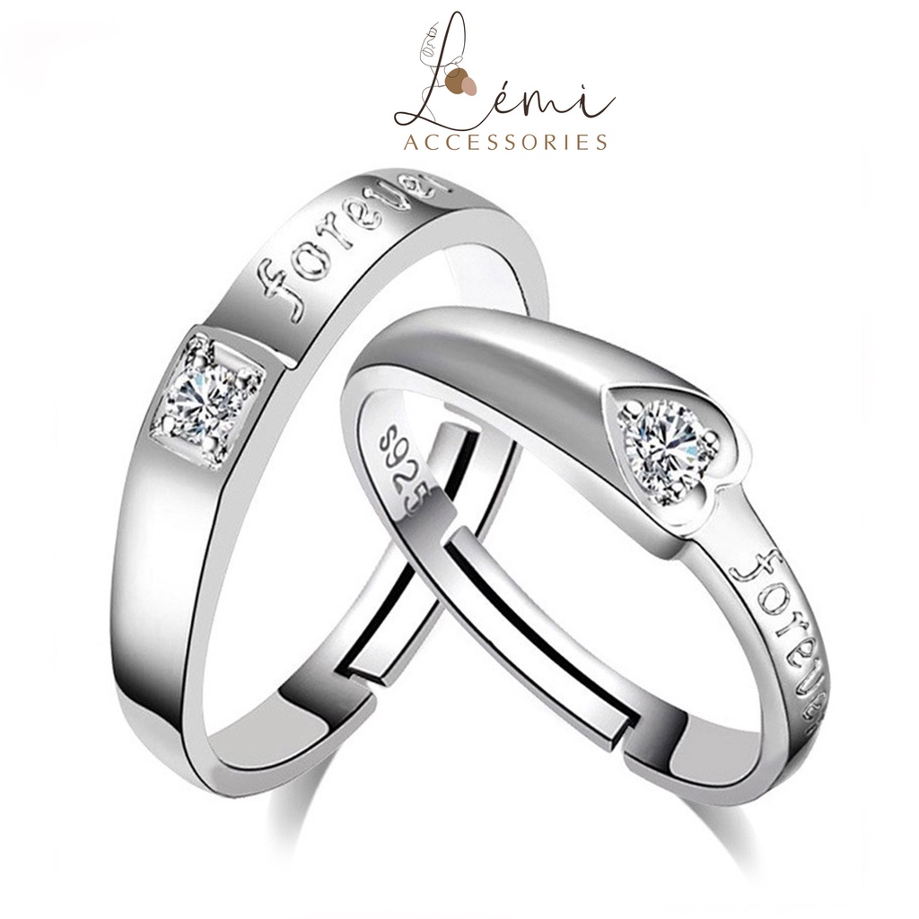 Nhẫn đôi khắc lazer love you forever mạ bac s925 đính đá bền màu có thể chỉnh size theo ý June accessories
