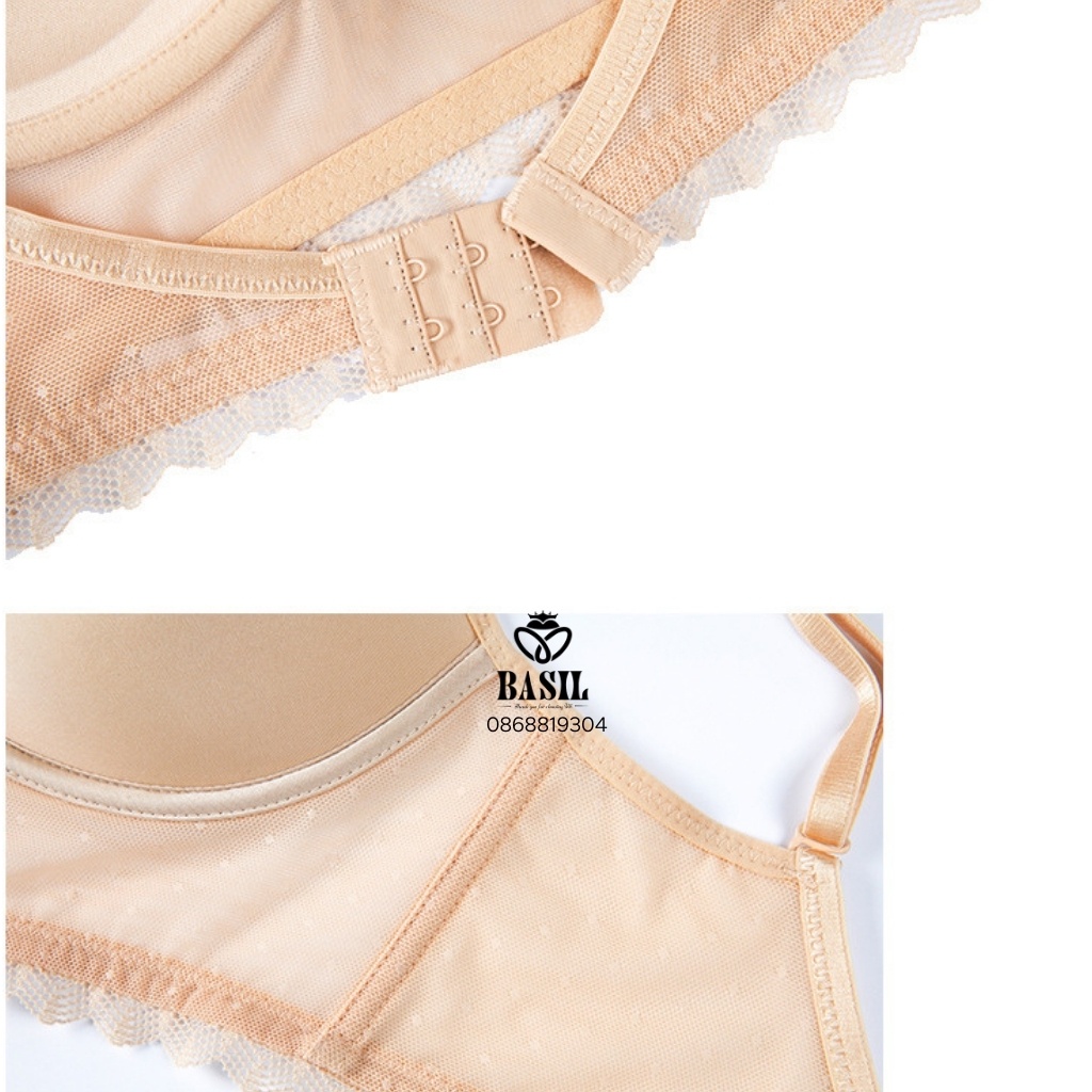 Bộ đồ lót BS03 Basil nữ trơn phối ren đệm mỏng không gọng hở lưng