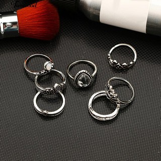 Set 7 Nhẫn midi Chạm Khắc Hoa Sen / Giọt Nước