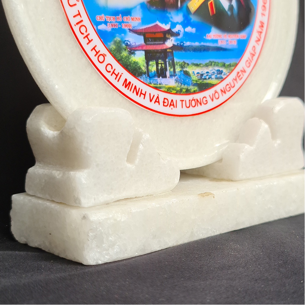 Đĩa Đá Trắng Bác Hồ Bác Giáp, Đĩa trang trí bàn làm việc, để tại kệ tủ làm quà lưu niệm