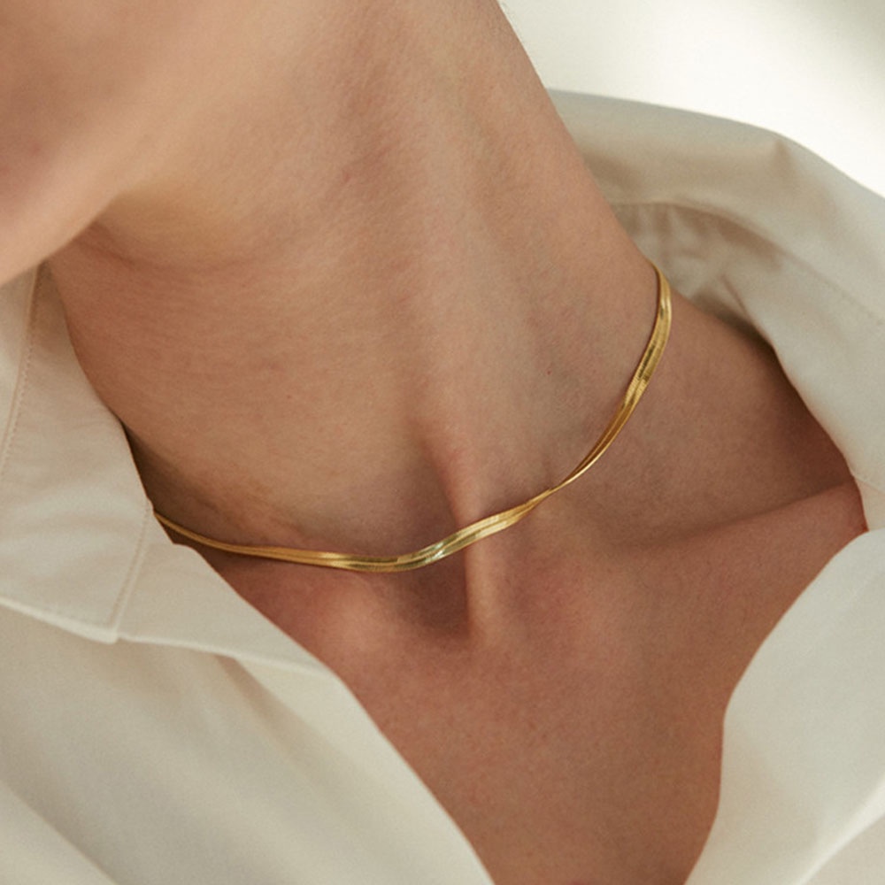 Vòng Cổ Choker Kim Loại Dạng Xích Rắn Màu Vàng Thời Trang Cho Nam Và Nữ