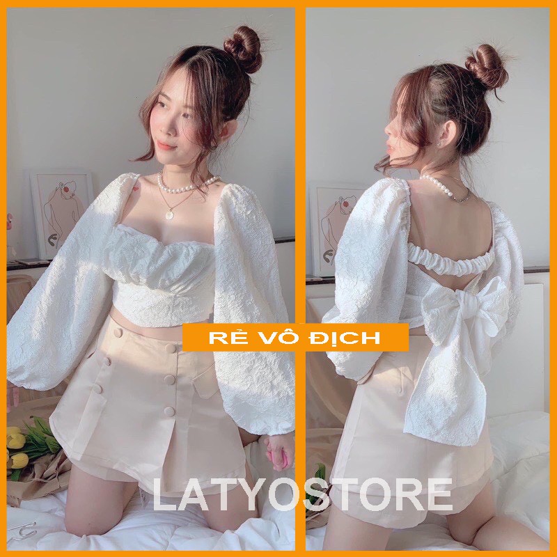 💖 Áo croptop nữ hở lưng 💖 chất voan xốp mịn phong cách tiểu thư