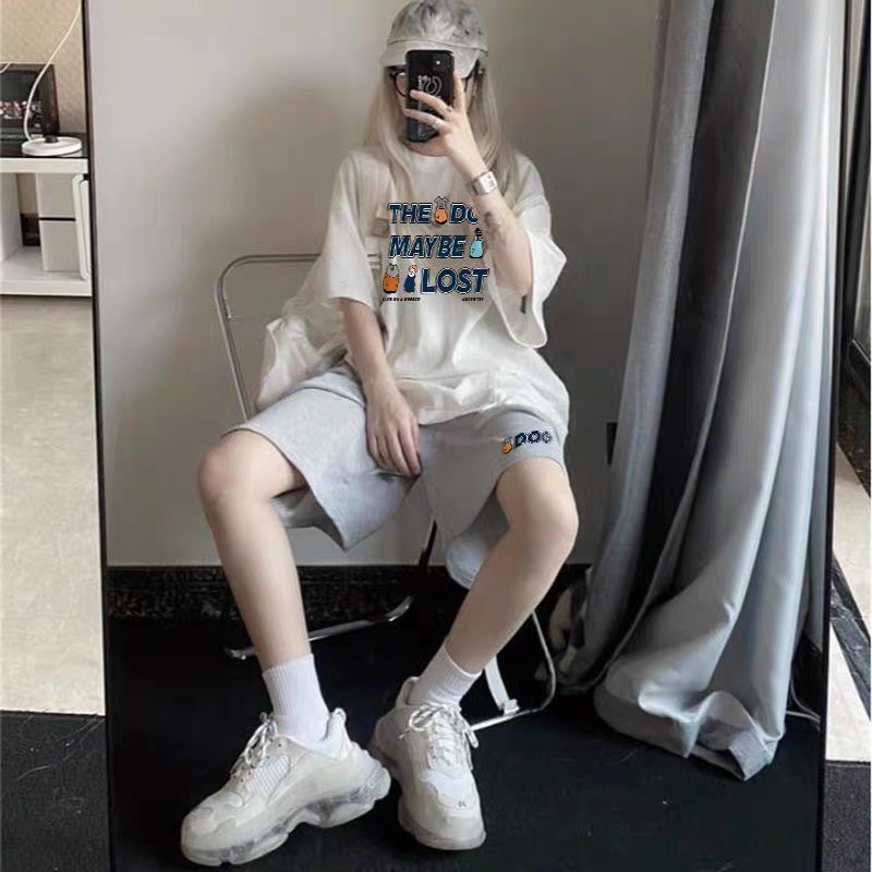 Bộ Mặc Nhà In Hình DOG Nữ ♥️ FREE SHIP ♥️ Set áo phông quần ngố chất cotton dày mát phong cách Hiphop