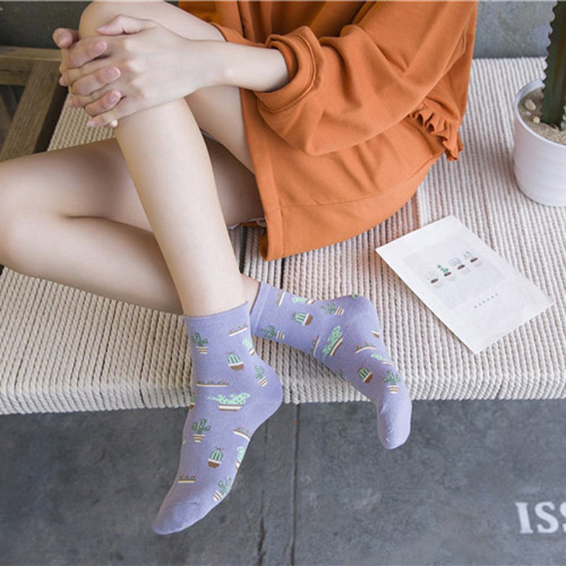 Vớ Cotton In Hình Cây Xương Rồng Dễ Thương