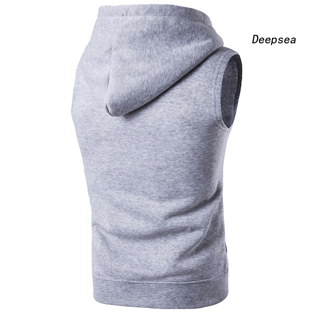 Áo khoác Hoodie sát nách màu trơn phối túi thời trang cho nam dp5