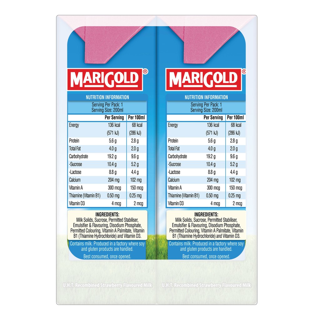 Sữa Tiệt Trùng Marigold  vị dâu, lốc 3 hộp 200ml