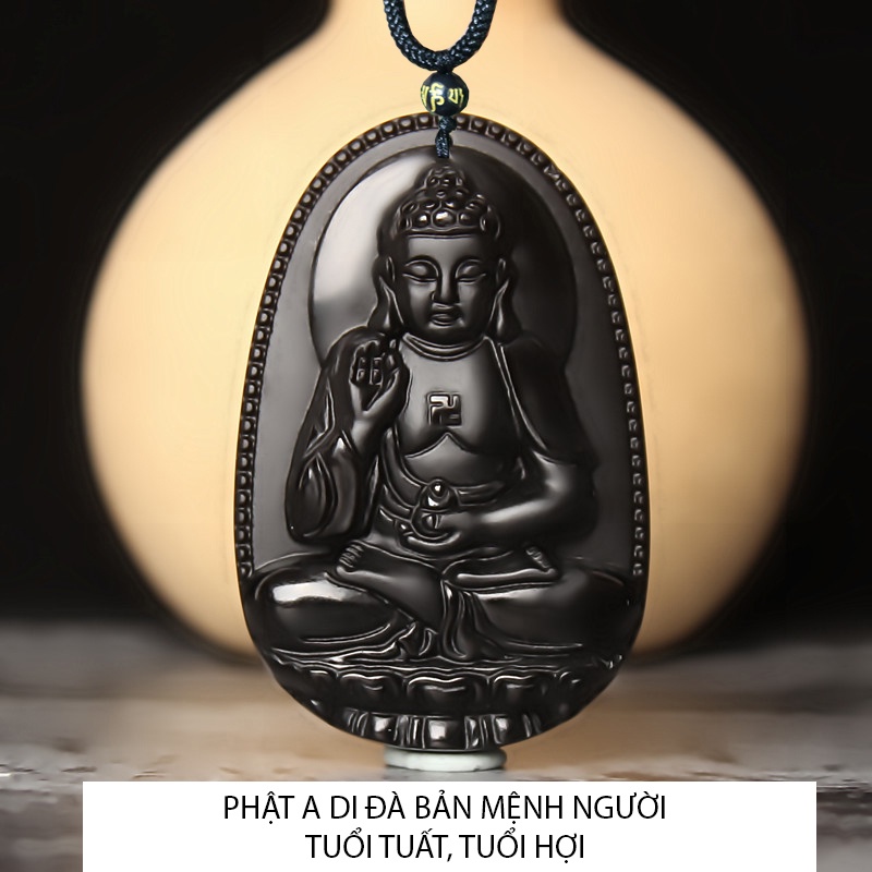 KÈM chuỗi hạt - Dây chuyền mặt phật A Di Đà size 4.7cm x 3cm - Phật bản mệnh người tuổi tuất, tuổi hợi
