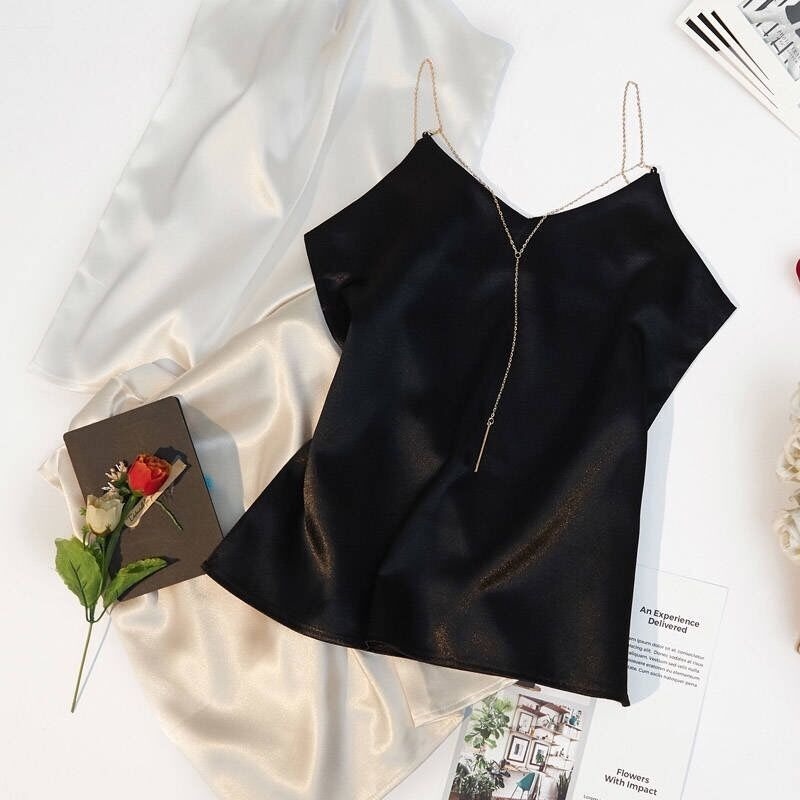 Áo Hai Dây Cổ Chữ v Màu Sắc Trơn Quyến Rũ Dành Cho Nữ