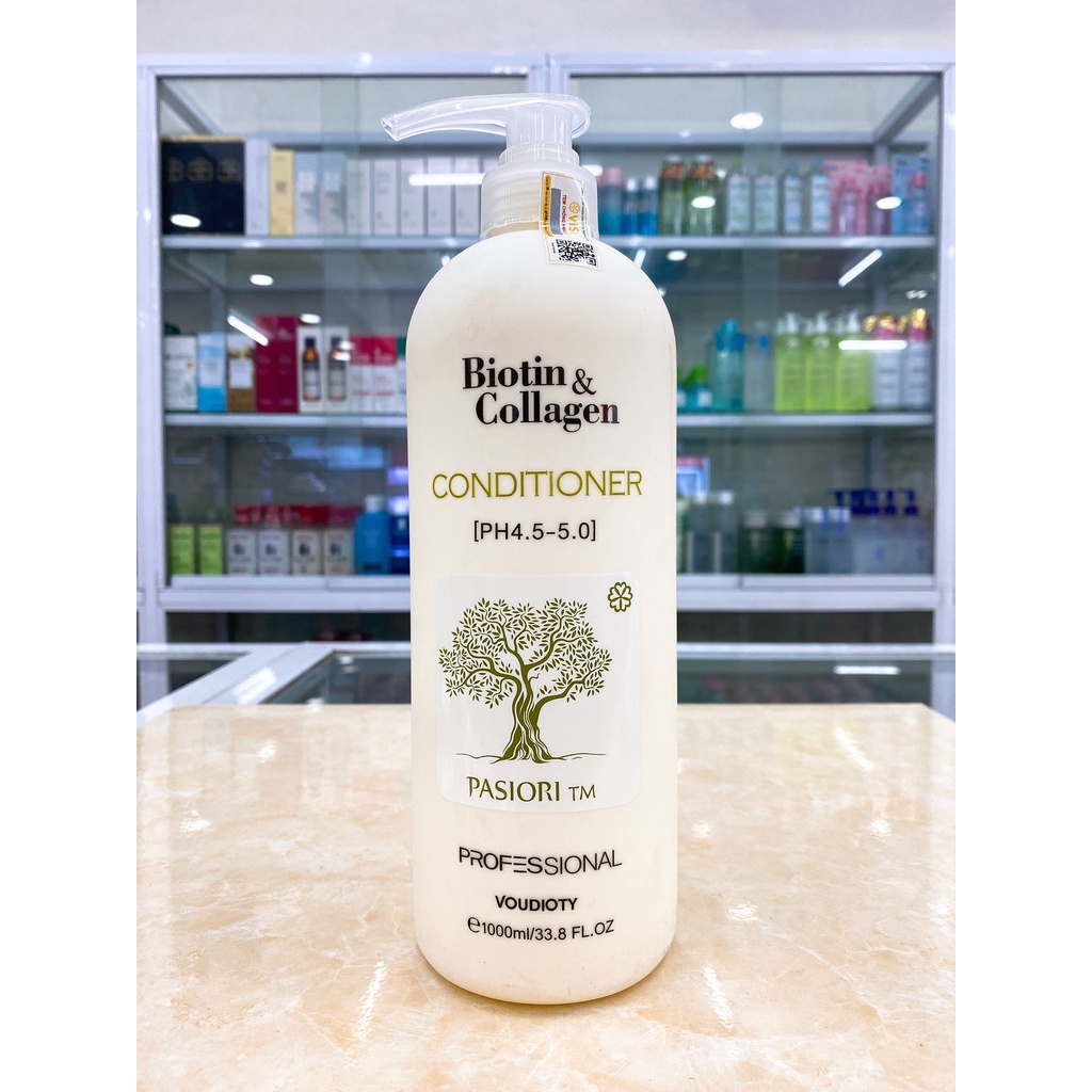 Combo Dầu Gội Và Dầu Xả Phục Hồi Siêu Mềm Mượt Biotin And Collagen Pasiori Ph5.5-6.0 1000ml x2 (1 cặp) Made in Italy