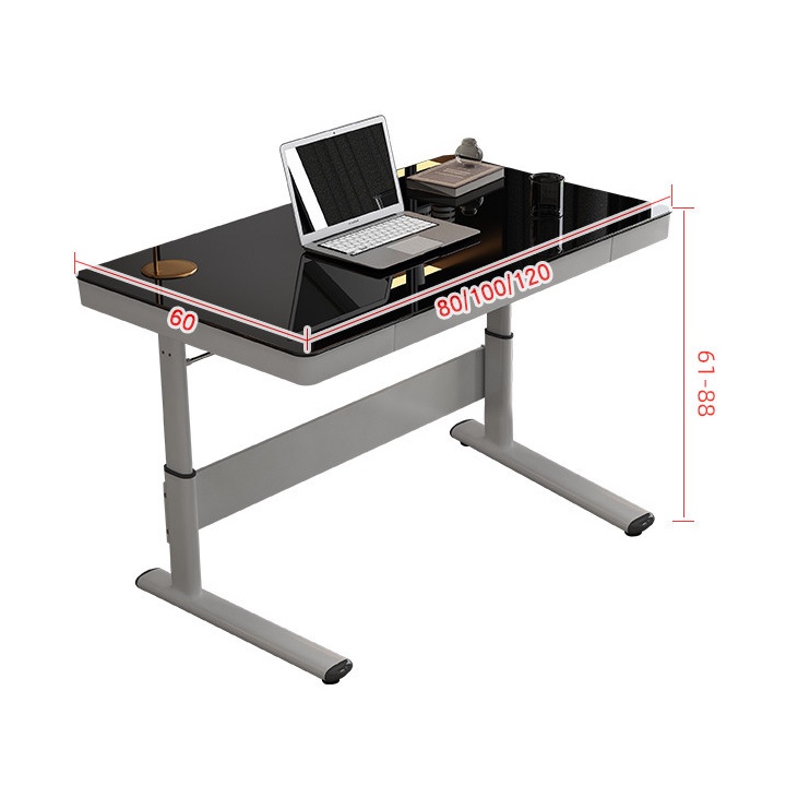 Bàn Làm Việc Mặt Kính Cường Lực Cao Cấp. Khung Thép Carbon Chịu Lực Tuỳ Chỉnh Chiều Cao.Có Ngăn Kéo, Siêu Bền.