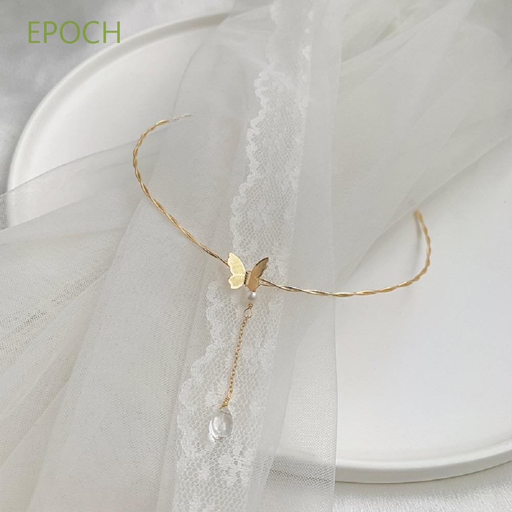 Vòng cổ choker đính hạt và bướm màu vàng đồng dễ thương cho nữ