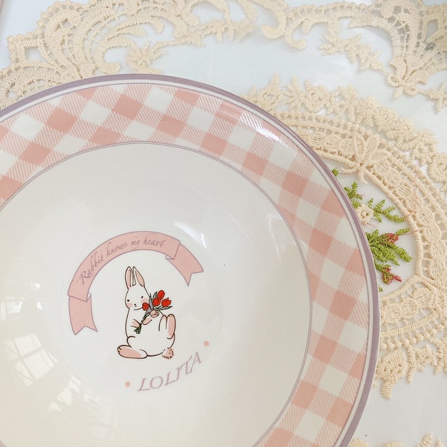 (Hình thật/Có sẵn) Tô - Đĩa sứ thỏ béo Lolita