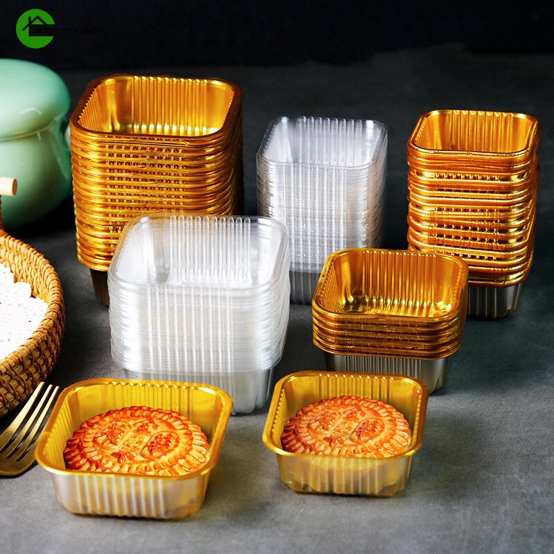 Set 100 Khay Đựng Bánh Trung Thu Hình Vuông Mini Bằng Nhựa Giá Đỡ