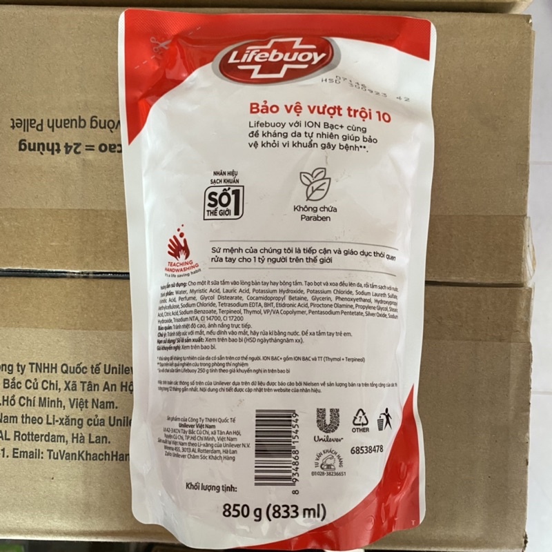 Sữa tắm Lifebuoy Bảo vệ vượt trội 10 (Đỏ) Túi 850ml