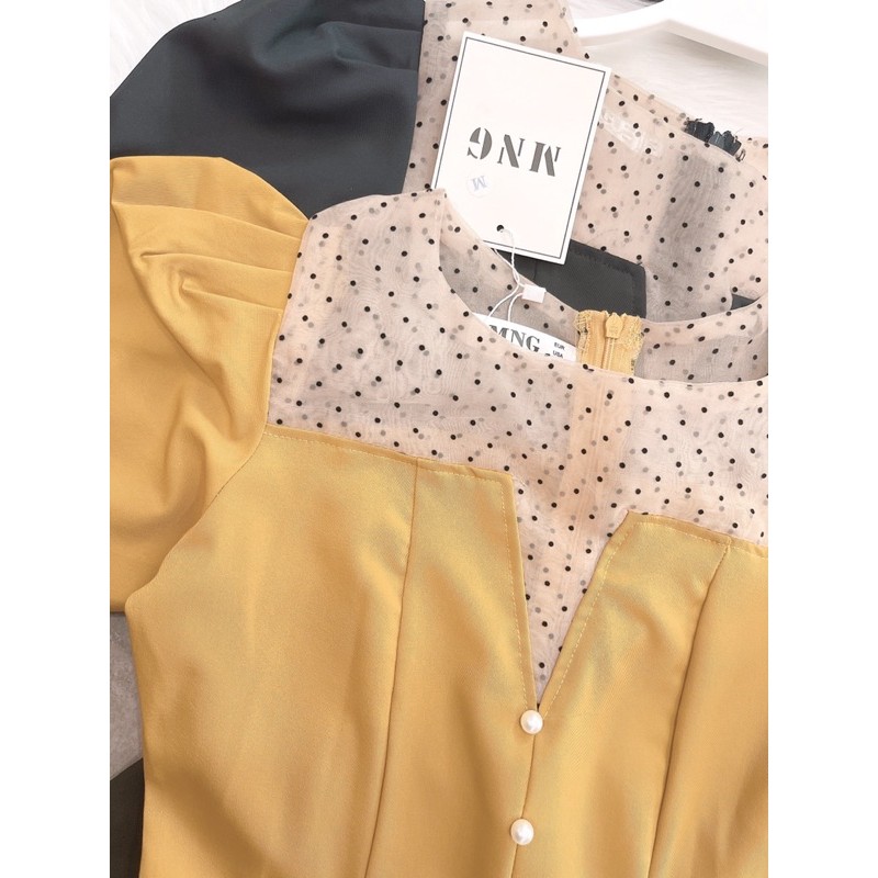 VNU277 - VÁY XOÈ CỔ HỞ V PHỐI LƯỚI CÚC NGỌC | BigBuy360 - bigbuy360.vn