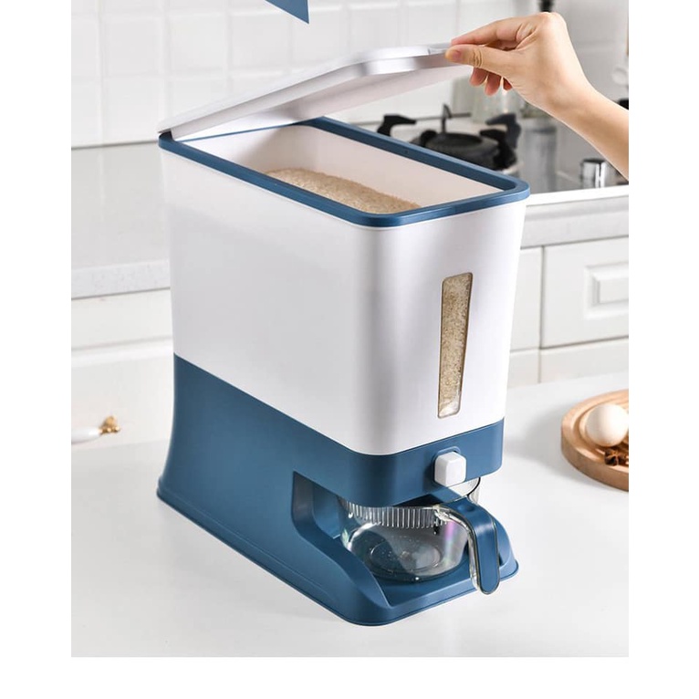 Thùng Gạo Hình Chữ Nhật 12kg Thông Minh Kèm Cốc Vo Gạo