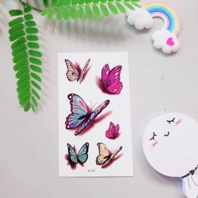 Hình xăm bướm j22. Xăm dán tatoo mini tạm thời, size &lt;10x6cm