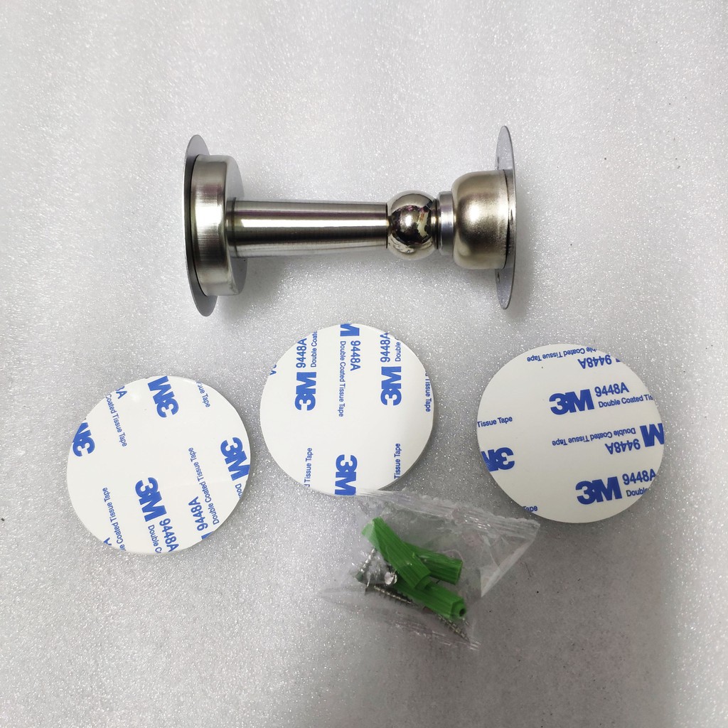 Hút Chặn Giữ Cửa Nam Châm Chống Va Đập, Hít Cửa Inox 304, Không Cần Khoan Kèm Keo 3m Dán Sàn Và Vít, Lực Hít Mạnh