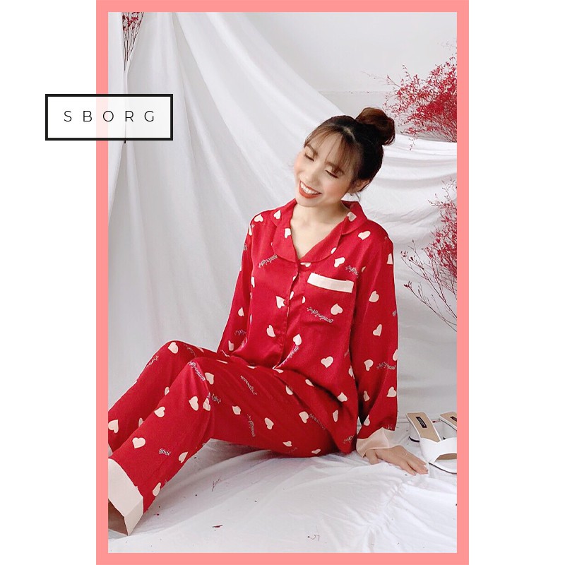 Bộ thu đông nữ SBORG lụa satin mềm mịn họa tiết cute pijama tay dài đồ bộ nữ có túi bigsize fly-sun quà tặng vợ