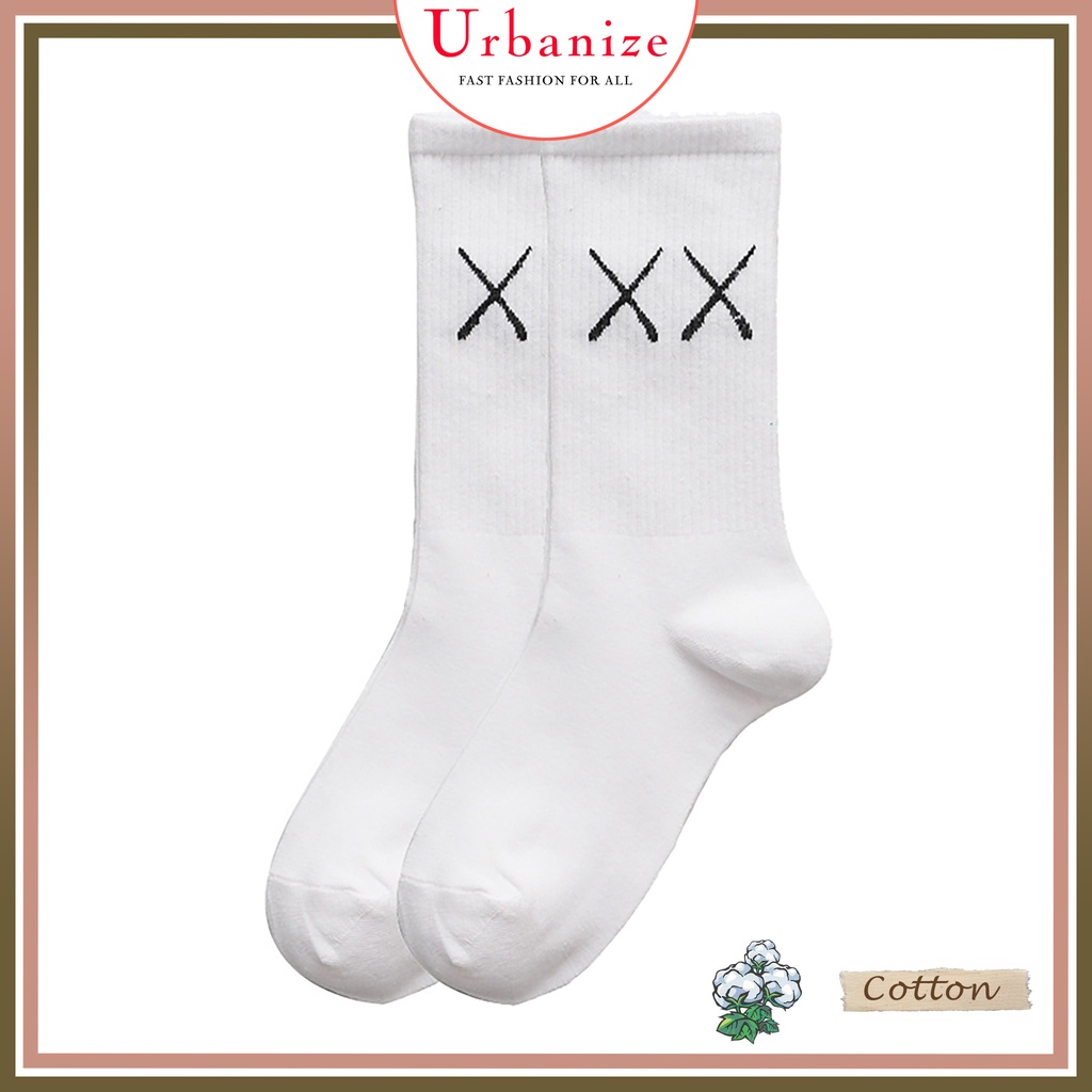 Tất vớ nữ cổ cao unisex trắng đen cotton êm ái thêu chữ X giá sỉ Urbanize