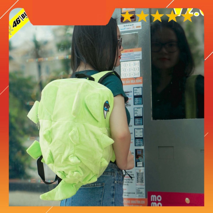 BALO KHỦNG LONG VẢI NHUNG MỊN MÀU XANH LÁ - TẶNG BỌC BALO ĐI MƯA TIỆN LỢI NGẪU NHIÊN