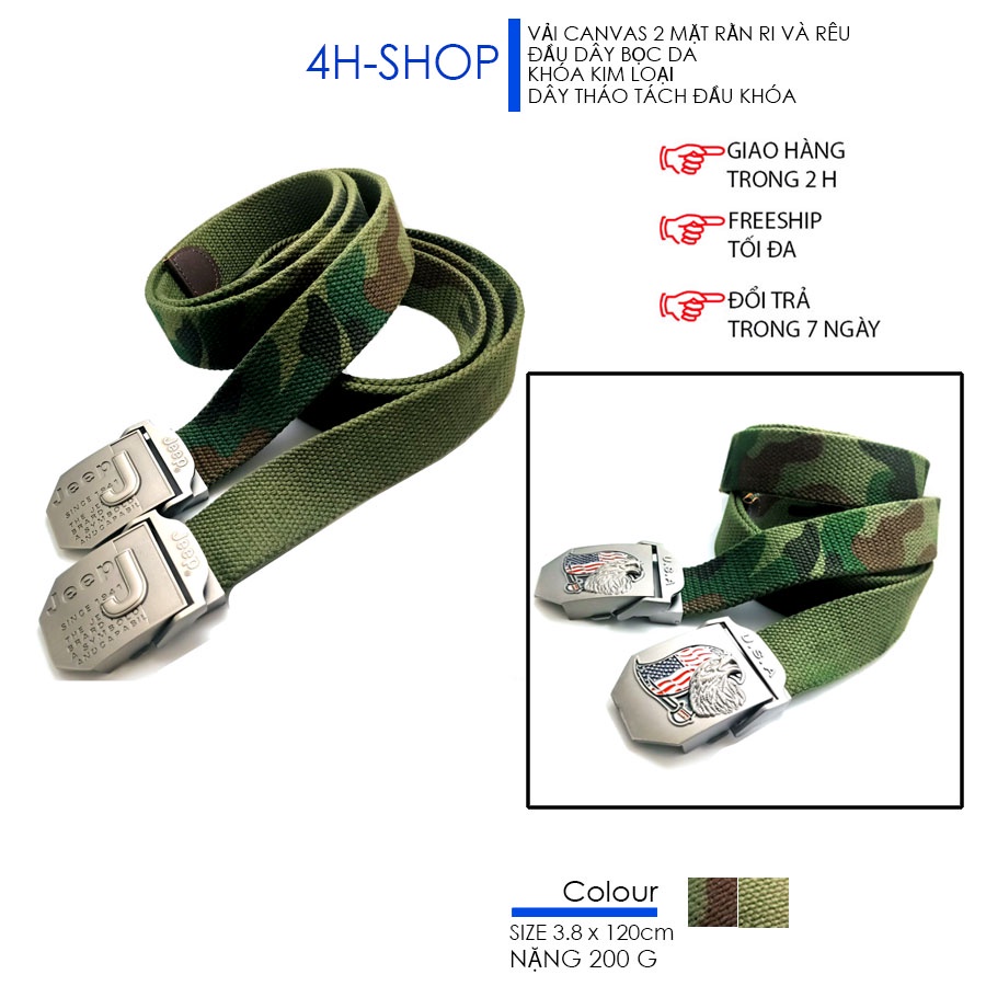 Thắt lưng nam vải bố dày màu rằn ri khóa US dài 120 cm đầu bọc da trẻ trung thanh lịch bền đẹp