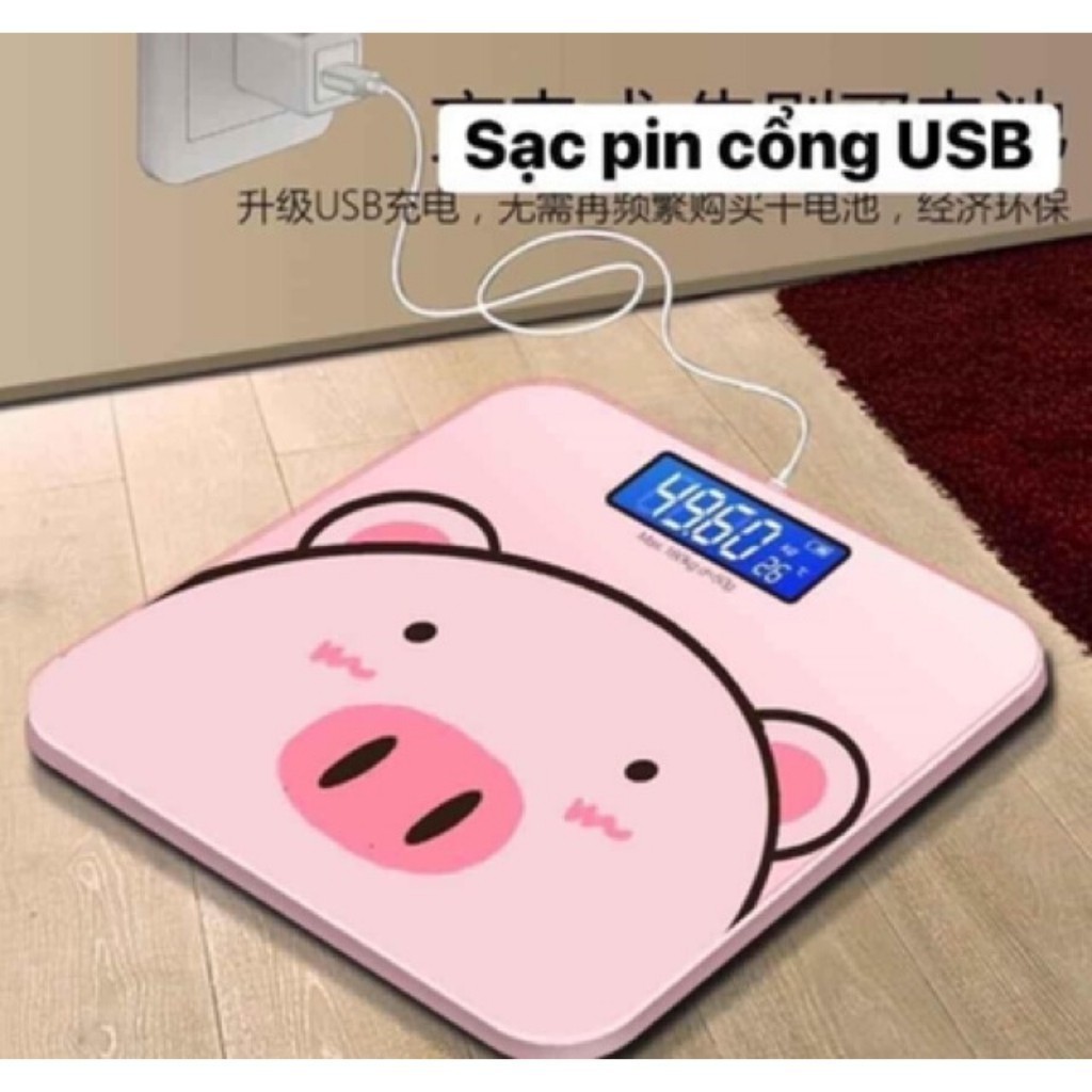 Cân Điện Tử Sức Khỏe Heo Hồng Sạc USB Không Cần Thay Pin  [Giao Nhanh 2h]