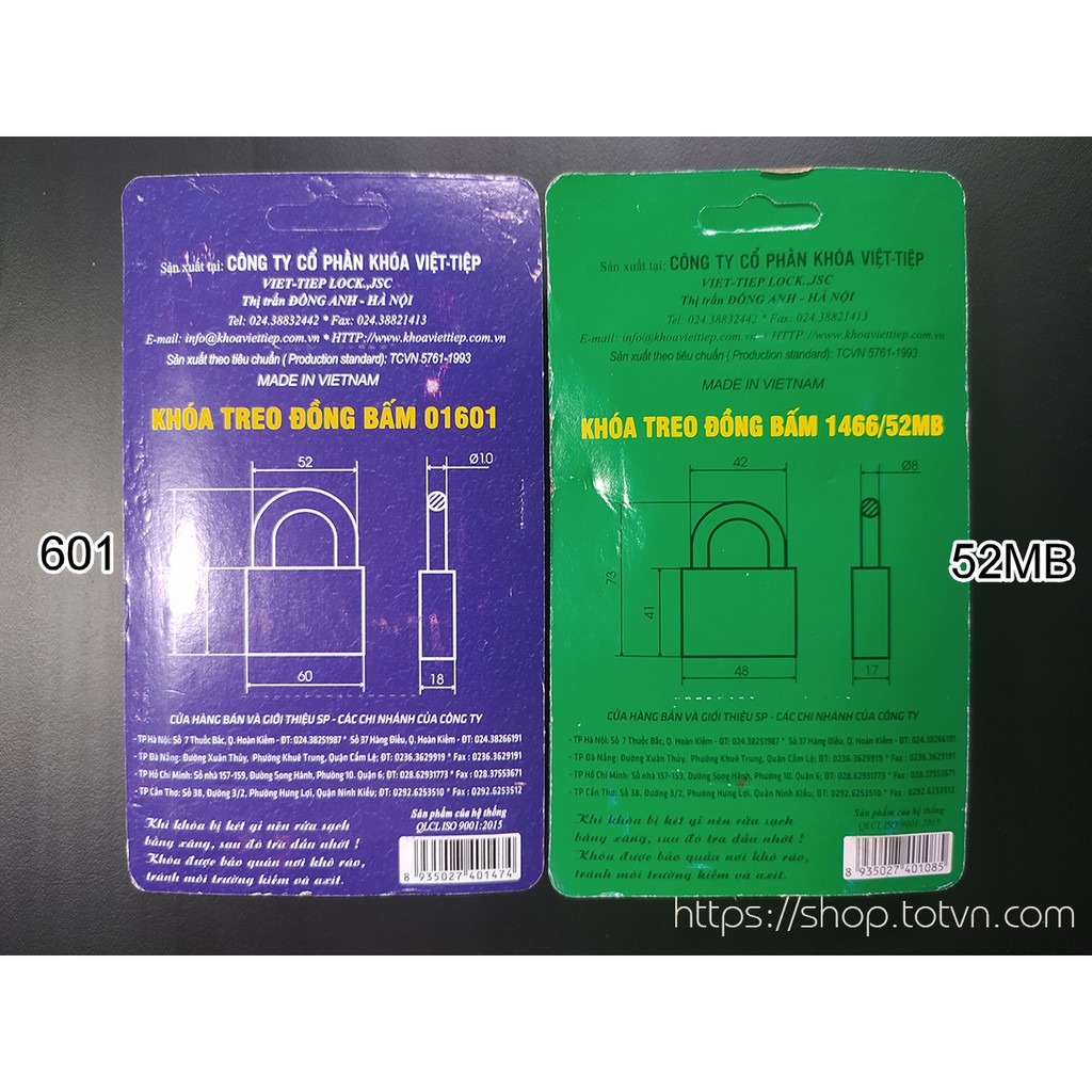 Ổ khóa treo Đồng / Hợp kim Việt Tiệp cao cấp, khóa chìa, khóa bấm  [CHÍNH HÃNG] - Bảo hành 24 tháng - phi 8, 10, 12