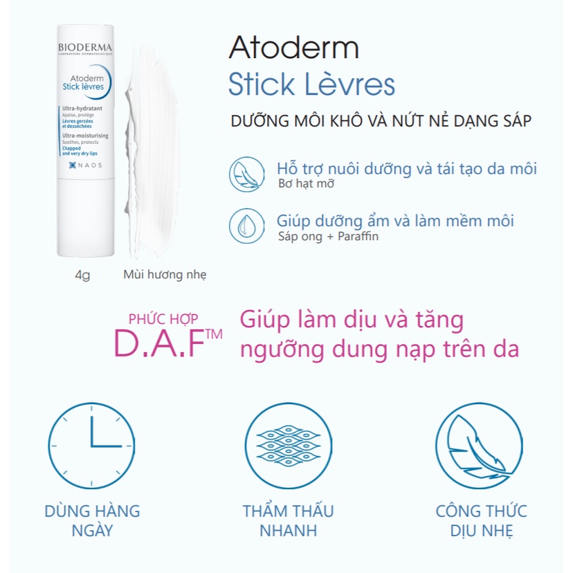 Sáp dưỡng môi khô nứt nẻ Bioderma Atoderm Stick Levres 4g