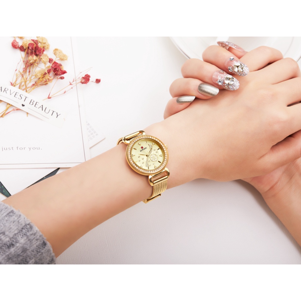 Đồng Hồ Đeo Tay Máy Quartz Chống Thấm Nước Đính Kim Cương Bằng Thép Không Gỉ Thời Trang Cho Nữ