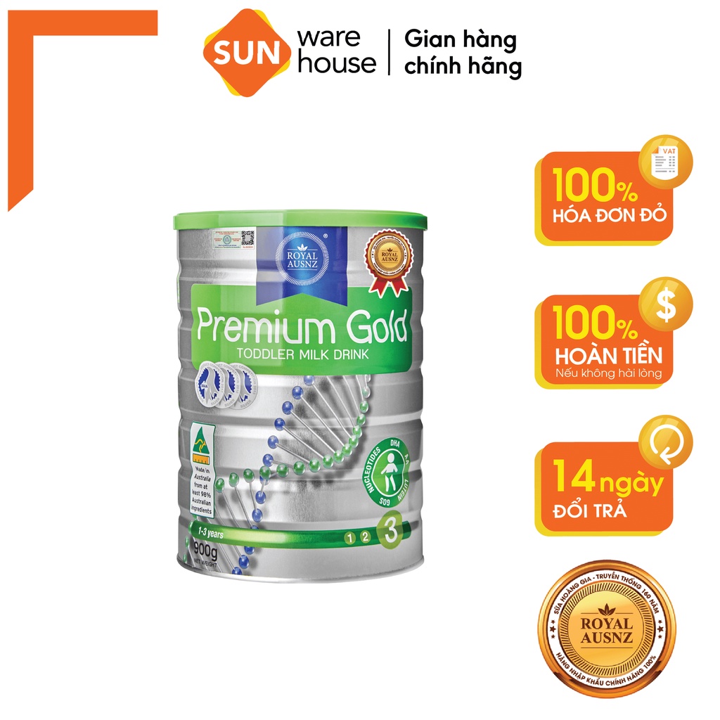 Sữa Bột Hoàng Gia Úc Premium Gold  Số 3 Bổ Sung Vitamin, Khoáng Chất Cho Trẻ ROYAL AUSNZ 900g