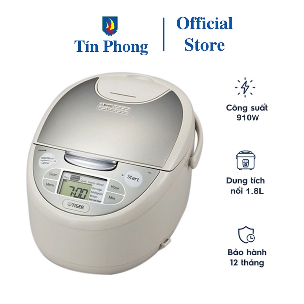 Nồi cơm điện tử Tiger JAX-S18W - Sản xuất tại Nhật Bản - Lòng nồi chống dính - Hàng chính hãng