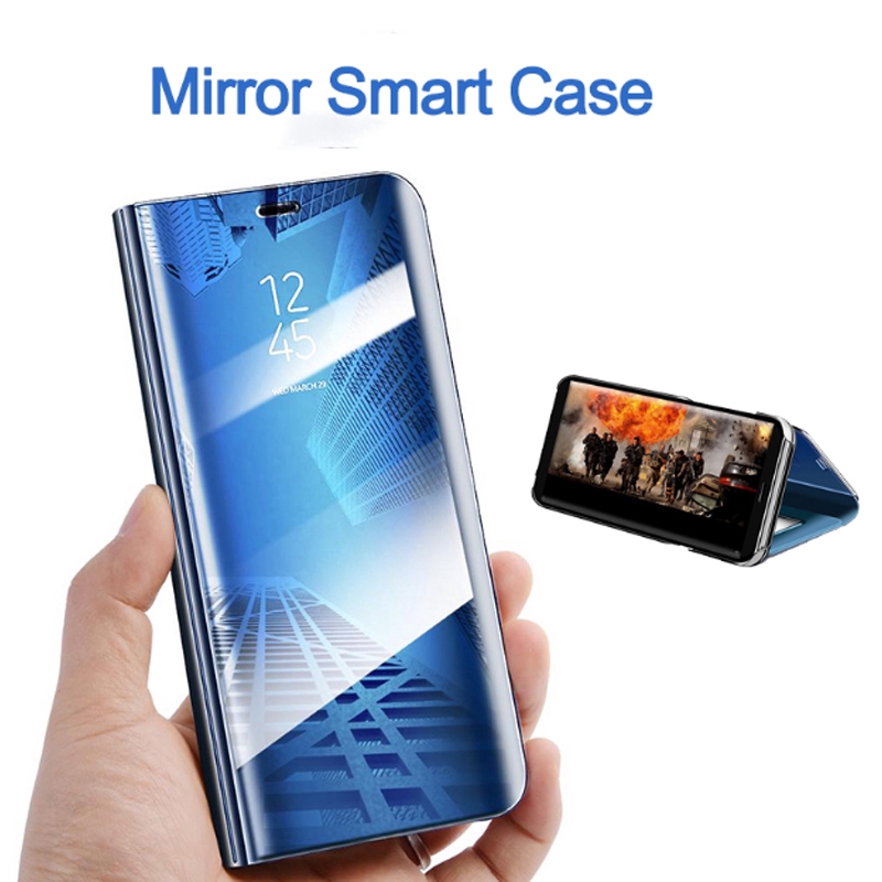 Casing Samsung Galaxy J8 J4 2018 Note 8 9 S8 S8+ S9 plus Smart Case Flip Stand Mirror Hard Cover