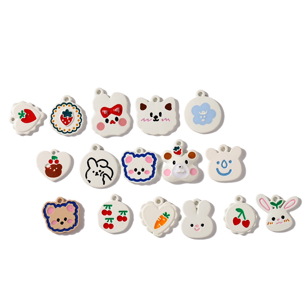 Bộ 5 / 10 Mặt Dây Chuyền Hình Gấu Và Dâu Tây Phun Sơn Dầu Bằng Hợp Kim