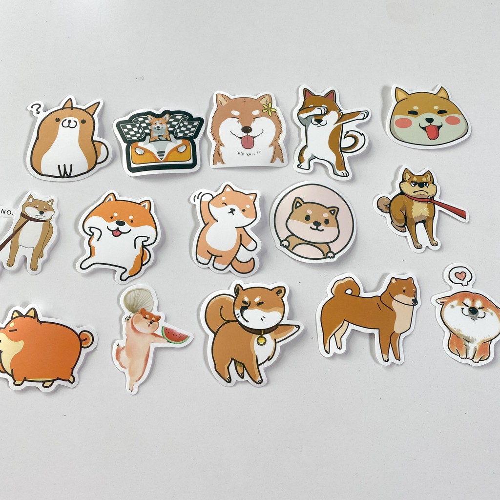 Bộ 50 Sticker (nhãn dán) CHÓ SHIBA - siêu cưng - dán nón bảo hiểm, ghi-ta, tủ lạnh, máy tính