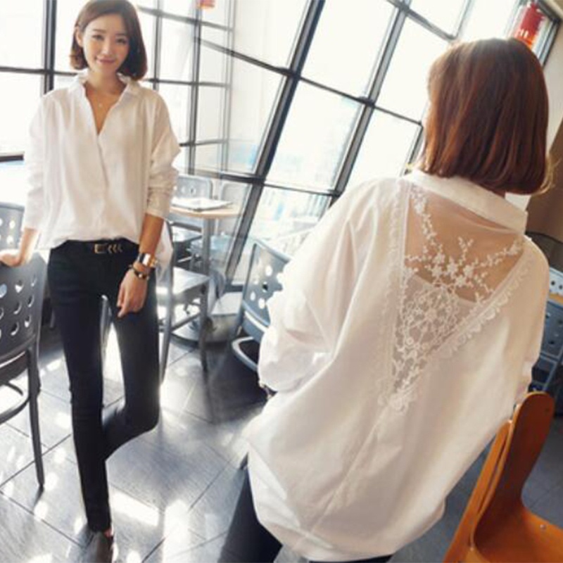 Áo Kiểu Nữ Cổ Chữ V Tay Dài Phối Ren Thời Trang