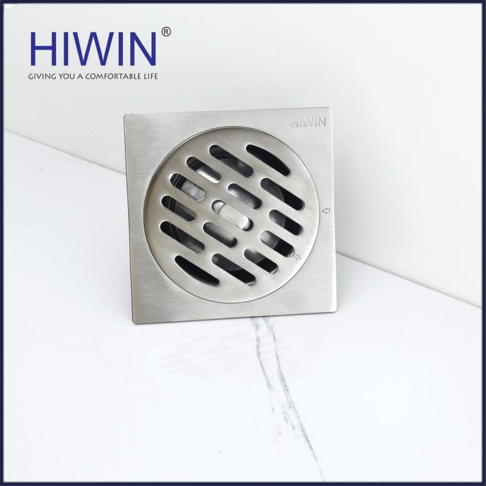 Phễu ga thoát sàn ngăn mùi hôi inox 304 mặt xước mờ kích thước 120x120mm HIWIN FD-6322