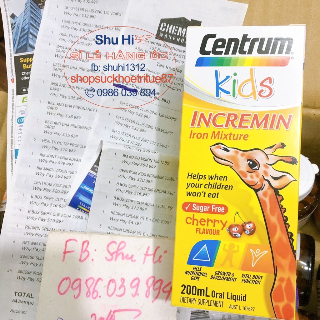 Siro centrum kids incremin iron mixture 200ml úc, giúp ăn ngon miệng hấp thu tốt hơn cho trẻ biếng ăn từ 6 tháng tuổi