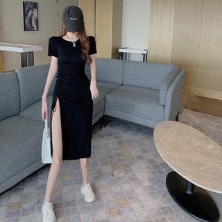 váy nữ đầm body cộc tay rút 1 bên chất zip thái-  váy body đầm nữ sang chảnh ANNASTORE ( CÓ VIDEO KÈM)
