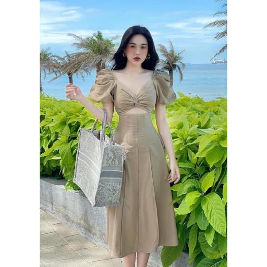 Váy maxi thô tay bồng cut out siêu độc lạ, màu sang tôn da | BigBuy360 - bigbuy360.vn