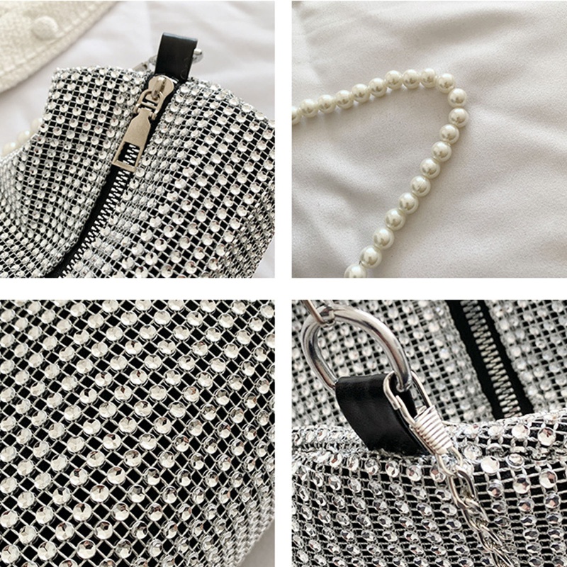 Túi Xách Kẹp Nách / Đeo Chéo Đính Ngọc Trai Tinh Tế Thời Trang Cho Nữ