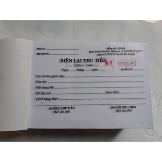 Biên Lai thu tiền. Combo 10 quyển. mẫu C45