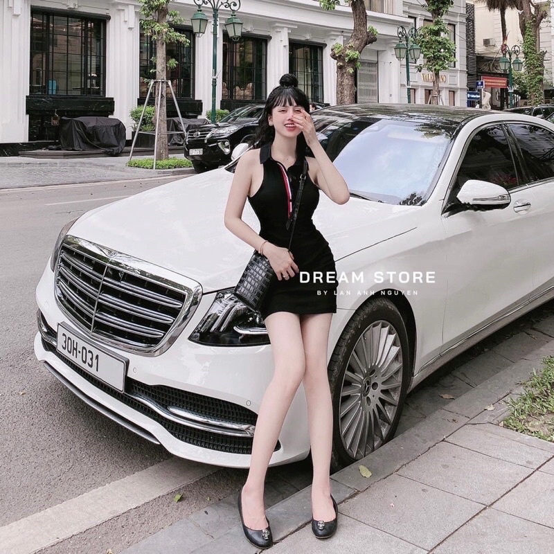 Váy body đầm nữ sát nách cổ trụ phối viền đỏ khoe dáng