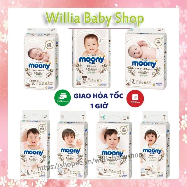 Bỉm Moony Natural ❤️️ Moony Natural Nội Địa Chính Hãng - Bỉm Moony Dán/Quần Đủ Size NB63/S58/M48/L36/XL32