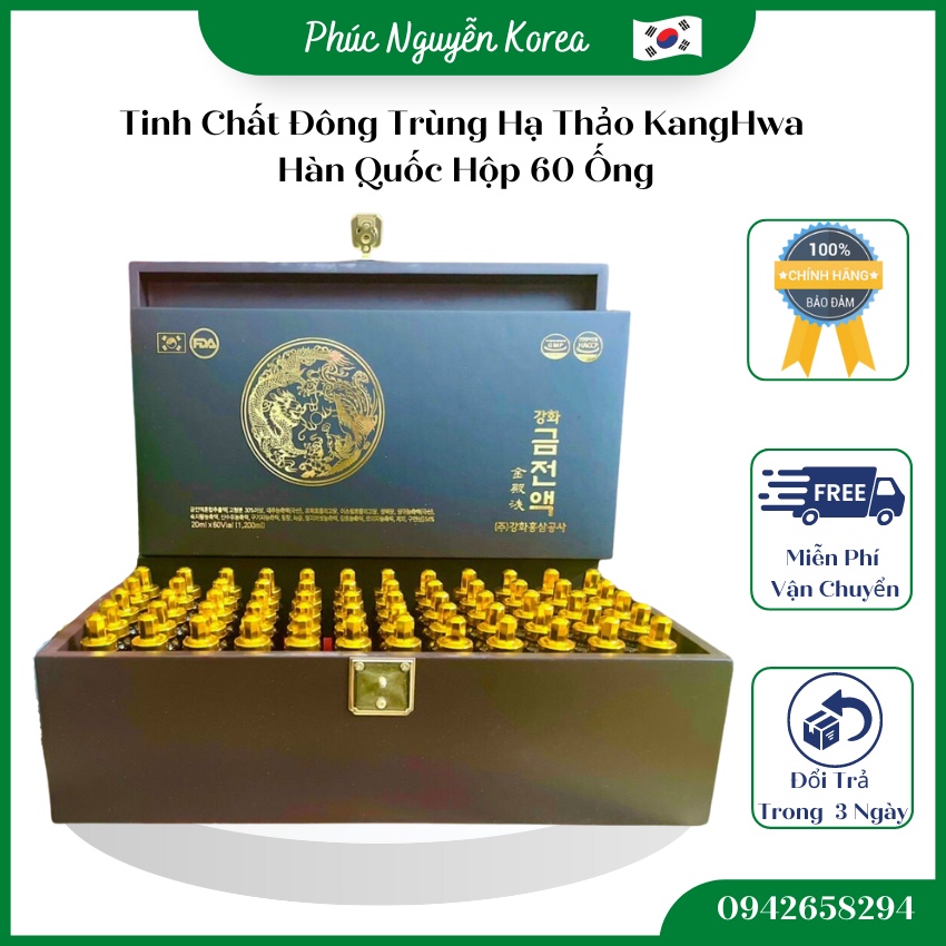 Tinh Chất Đông Trùng Hạ Thảo Kanghwa Hàn Quốc Hộp 60 ống x 20ml, Bồi bổ cơ thể và tăng cường hệ miễn dịch